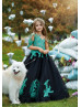 Green Lace Black Tulle Buttons Back Latest Flower Girl Dress